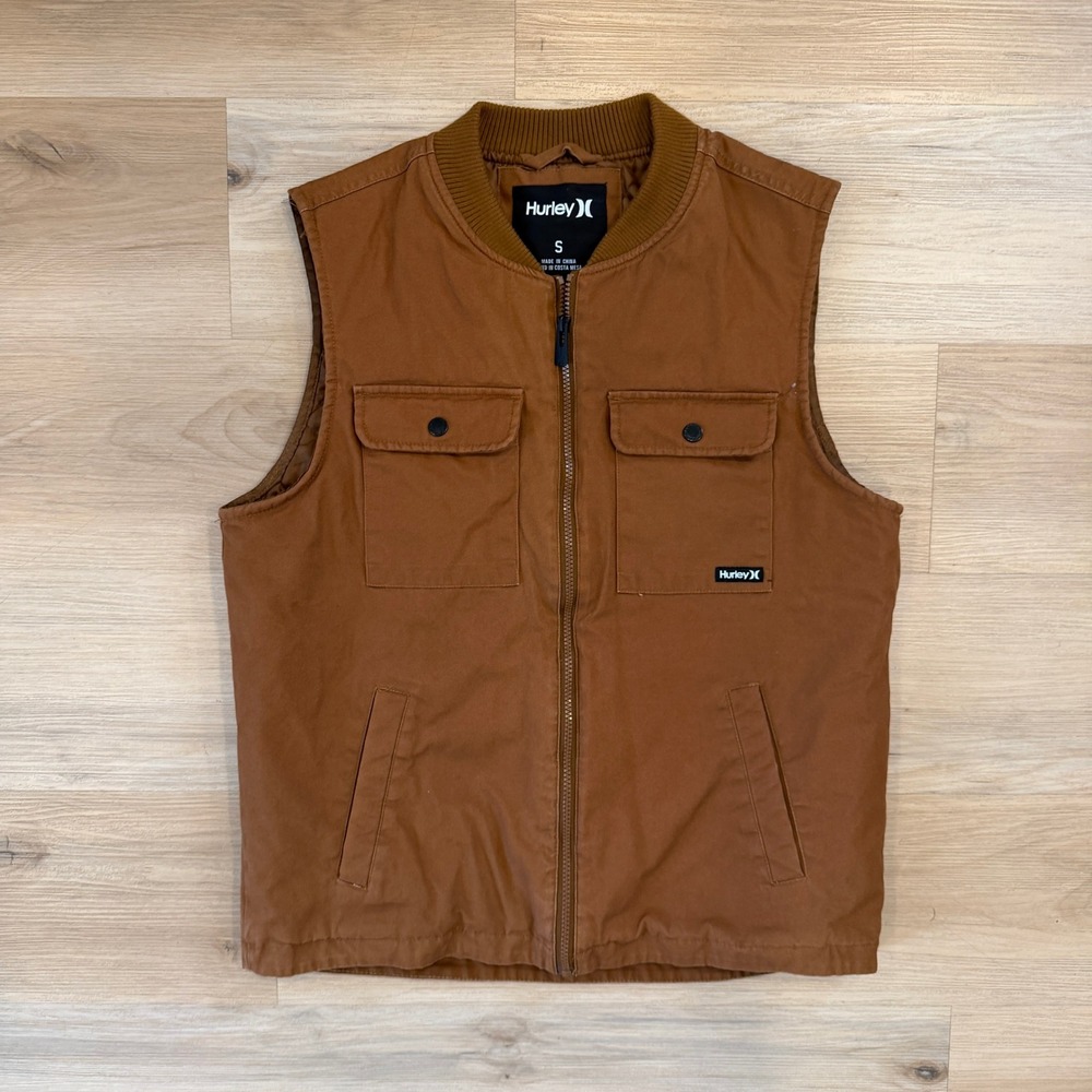 Hurley Men's Rust Color Quilted Utility Thermal Wall Full Zip Vest Size Small